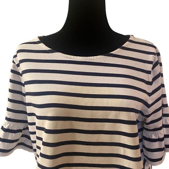 J. Crew Reimagined Stripe Flutter Sleeve Cotton Top - Picture 2 of 11